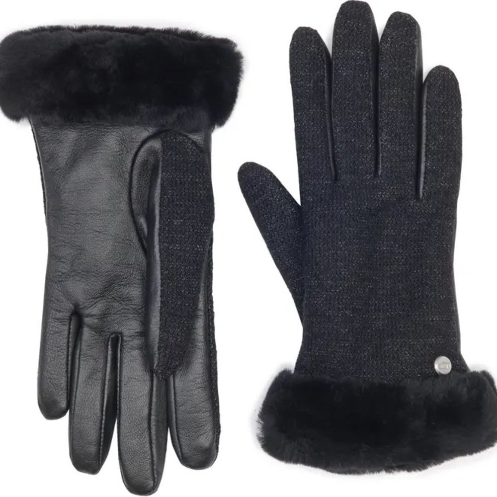 UGG Lined Leather Paneled Gloves
